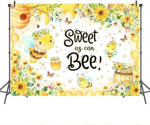 Mocsicka Sweet as Can Bee Baby Shower Backdrop Bumble Honey Bee Party Decorations for Baby Shower Boy Girl Gold What Will Baby Bee Honeycomb Bumblebee Party Banner Background (8x6ft) - Image 5