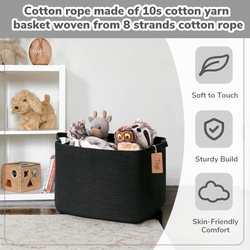 Goodpick 50L Large Woven Rope Storage Basket with Handles, Black - Image 4