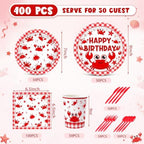 Funnymoom 400 Pcs Crab Boil Birthday Party Supplies for 50 Guest Seafood Disposable Plates Napkin Cup Spoon Fork Knives for Birthday Picnic BBQ Crab Seafood Boil Party Supplies - Image 3