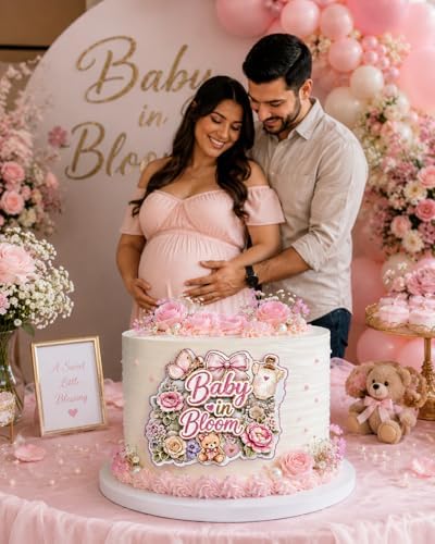 Baby in Bloom Cake Topper | Baby Shower Centerpiece Decoration | Floral Sign | Pink BBY in Bloom Party Decor - Image 2