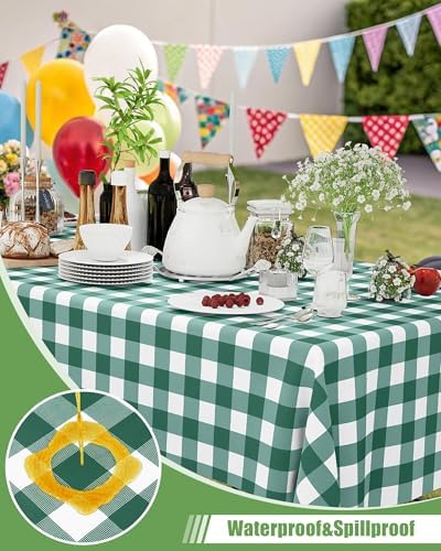 Smiry 12 Packs Gingham Disposable Table Cloth, 54 x 108 Inch Waterproof Plastic Tablecloth, Rectangle Hunter Green and White Checkered Table Covers for Picnic, Birthday, Party - Image 2