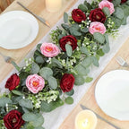 TOCHGREEN 4 Pack Artificial Eucalyptus Flower Garland with Red Pink Roses - Image 2