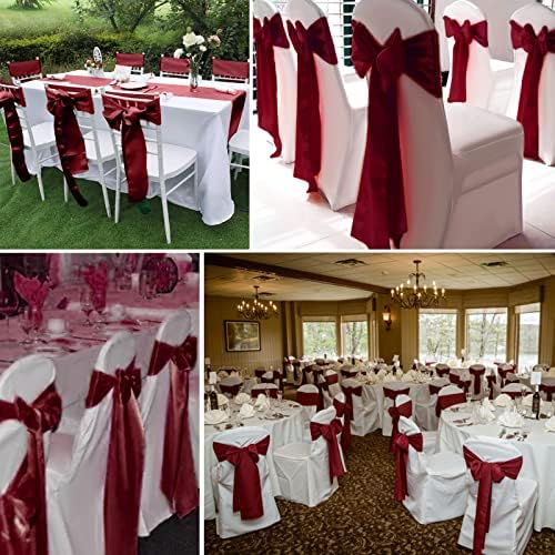fani Burgundy Satin Chair Straps Bows,60 PCS 7x108 Inch,Chair Sash - Image 6
