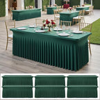6 pk Hunter Green Spandex Tablecloth 8ft With Ruffle Table Skirt, Wrinkle Free Stretchy Fitted Tablecloths for 8 Foot Rectangle Tables, Elastic Spandex Table Covers for Weddings Parties Banquet Craft by ENJOYYOURPARTY