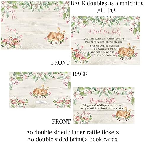 Amanda Creation Oh Deer Baby Shower Invitations, Woodland Baby Girl Shower Invitations Bundle with Envelopes, Diaper Raffle, Bring a Book Cards & Stickers - Image 3