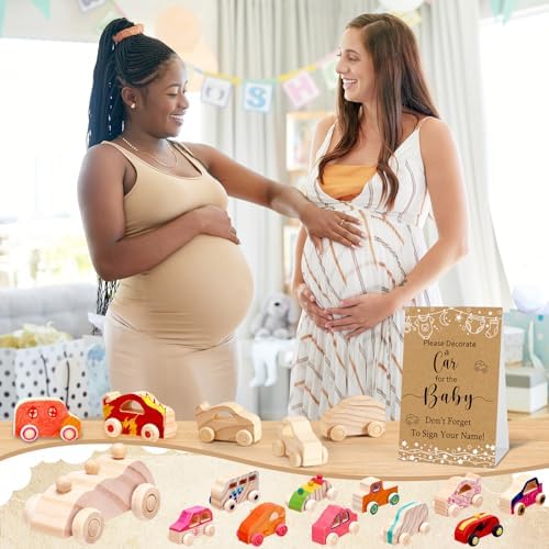 Hiboom 75 Pcs Baby Shower Wood DIY Print Car Set, Brown, Simple Drawing - Image 5