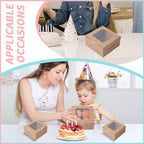 100 pcs 6x6x3 Inches Small Cake Box with Window, Bakery Pastry Cookie Boxes, Mini Pie container for Pastry,Dessert,Strawberries,Chocolates, Cupcakes with paper stickers (Brown) - Image 6