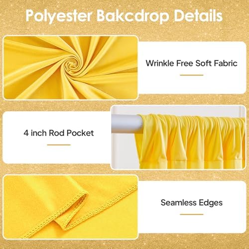 40x10ft Yellow Backdrop Curtains for Wedding Parties Wrinkle Free Photo Backdrop Drapes for Photography Birthday Baby Shower Soft Fabric Party Backgournd for Photoshoot 5x10ft, 8 Panels - Image 2