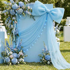Canlierr Extra Large Blue Organza Bow Decorations 39 x 59 Inch Giant Blue Tulle Bow with Tie and Long Ribbon Tails for Wedding Valentines Party Backdrop Coquette Room Wall Decoration - Image 4
