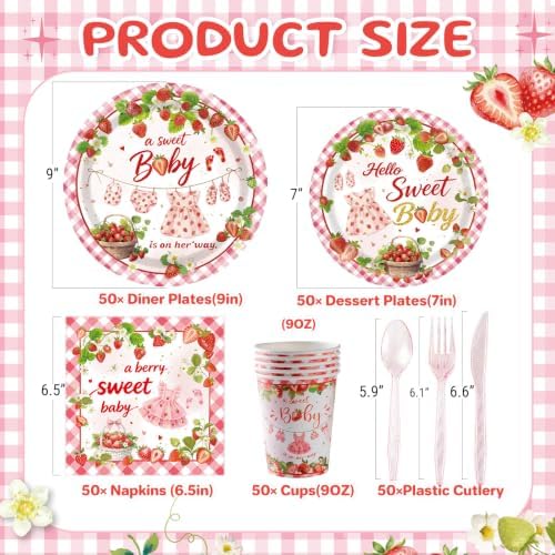 350PCS Strawberry Baby Shower Decorations for 50 Guests - Image 2