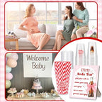 50 Pcs She's Ready to Pop Theme Baby Shower Disposable Plastic Cups with Straws, 12 oz, with Bar Sign, Soda Theme, Gender Reveal, Weddings, Bachelorette Party Supplies (Pink) - Image 6