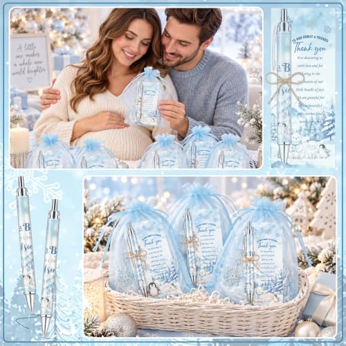 145 Pcs Baby It’s Cold Outside Baby Shower Favors for Guests, Winter Wonderland Retractable Ballpoint Pens, Keychains, Thank You Cards, Gift Bags, Gender Reveal Party Souvenirs Bulk Party Prizes - Image 6