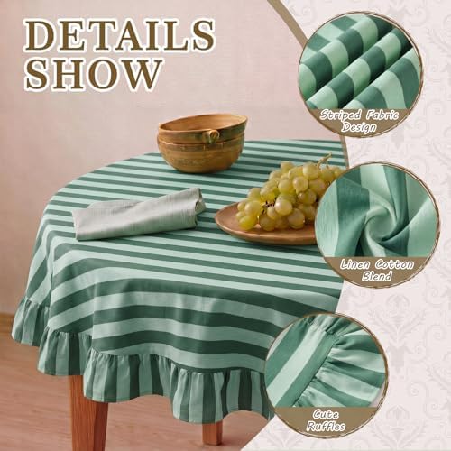 Tudomro Striped Tablecloth, Round, Forest, Mint Green, 60'' X 60'' - Image 3