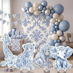 Honoson 4 Pcs 24.6" x 29.3" Large Blue Safari Toile De Jouy Baby Shower Decoration Cardboard Cutouts, Blue Floral Jungle Animal Yard Signs Standee for Wild One Birthday Party Supplies Gender Reveal - Image 6