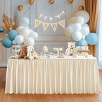 Light Champagne Polyester Table Clothes for 8 Foot Rectangle Tables, Wrinkle Free Fitted Table Cover 8ft Stretch Tablecloths with Skirt for Parties Weddings Birthday Banquet Baby Shower - Image 3