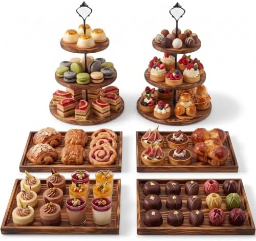 6pcs Wooden Dessert Table Display Set, 3 Tier Cupcake Stand Set with Serving Trays, Rustic Dessert Display Stand, Cake Stand Set for Wedding Dessert Table, Birthday, Baby Shower, Party Food Display, Home Decor by Unknown