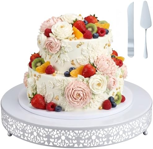 Wenqik 16 Inch White Cake Stand Metal Round with Cutter Spatula, Classic by Wenqik