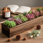 Dandat 5 Set Wood Rectangle Boxes 16x4 Inch Rustic Planter with Liner - Image 5