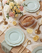 bUCLA 180PCS Green Plastic Plates - Disposable Sage Green with Gold Rim - Include 30 (Dinner & Dessert) Plates, 30 Knives, 30 Forks, 30 Spoons and 30 Cups for Party, Spring & Shower - Image 4