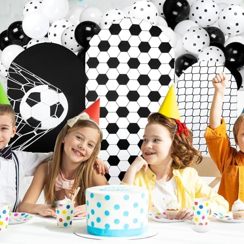Foilswirl Spandex Arch Backdrop Cover 34 Pcs Soccer Birthday Background Decorations 4ft 5ft 6ft Soccer Arch Backdrop Covers Black White Balloons for Sport Game Football Birthday Party Decor - Image 2