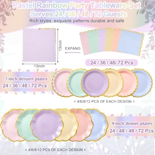 144 Pcs 48 Guests Pastel Plates and Napkins Party Supplies - Image 2