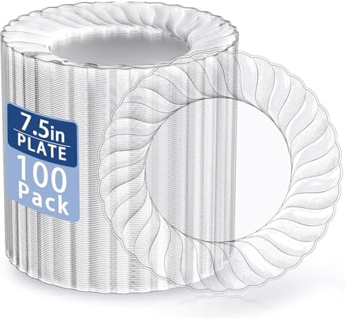 U-QE 100 Pieces Clear Plastic Plates, 7 Inch Plastic Dessert Plates by U-QE