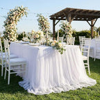 QueenDream 108in White Tutu Table Skirt Rectangle Tables or Round Tables Bridal Shower Tulle Tablecloth for Baby Shower Girls Parties Cake Dessert Table Decorations Ruffle Table Skirting - Image 2