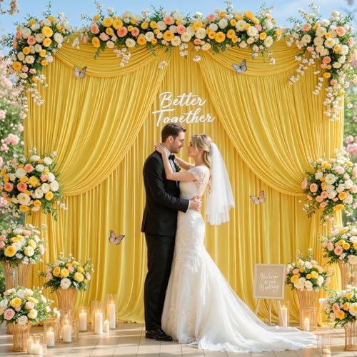 10x10ft Yellow Backdrop Curtains for Wedding Parties Wrinkle Free Yellow Curtains Photo Backdrop Drapes for Photography Birthday Baby Shower Soft Fabric Party Backgournd for Photoshoot - Image 6
