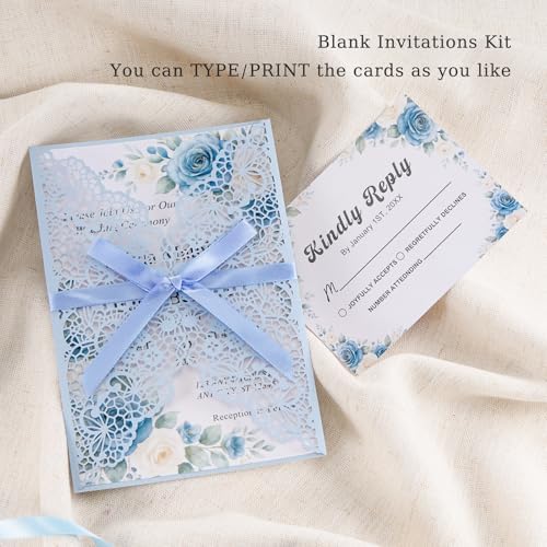 50 Set Wedding Invitations with Envelopes and Rsvp Cards Baby Blue - Image 3