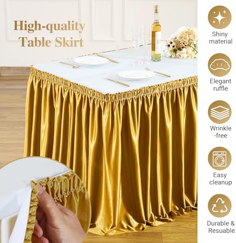 21ft Gold Satin Table Skirt for Rectangle & Round Table Teacher Desk Skirt - Image 5