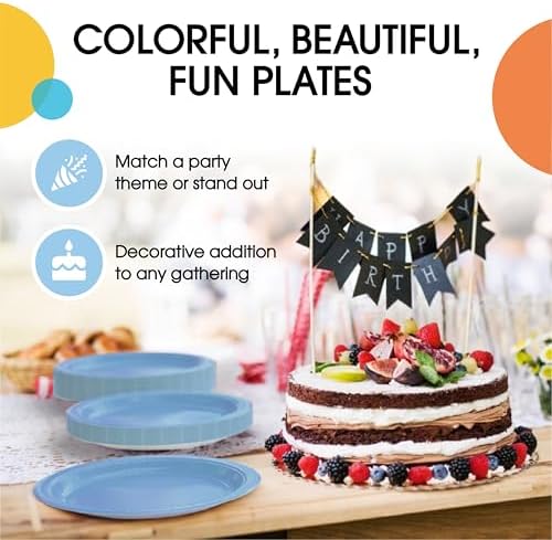 Party Solids Exquisite Light Blue Paper Plates Disposable Heavy Duty 200 Pcs - 100-7 & 100-9 Light Blue Disposable Plates for Party Heavy Duty 350 GSM for Birthday Supplies - Image 5