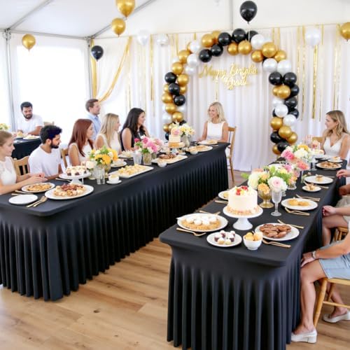 Spandex Tablecloth 6FT Rectangle Table Cover 12 Pack Black Wrinkle-Free - Image 4