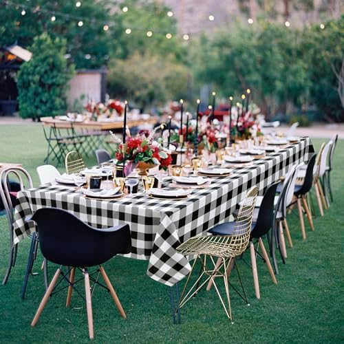 Hiasan Checkered Tablecloth Rectangle 2 Pack 52 x 70 inch, Black and White - Image 4