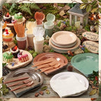Mimorou 175 Pcs Green Brown Plates Cups Napkins Utensils Woodland - Image 2