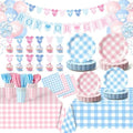 Tenshun 212Pcs Gingham Gender Reveal Party Supplies Set, Pink or Blue by Tenshun