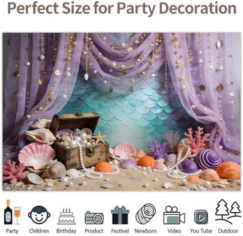15x10ft Under The Sea Mermaid Backdrop Starfish Corala Pearl Background Ocean Princess Birthday Party Decorations Banner Baby Shower Wedding Portrait Photography Booth Props - Image 5