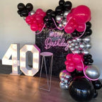 Hot Pink and Black Balloons,50PCS 12 Inch Black Pink and Silver Confetti Balloons with Ribbon,for Girls Wedding Bridal Shower Birthday Party Decorations (Pack of 3) - Image 5