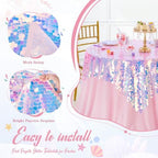 QueenDream Pink Sequin Tablecloth Mermaid Party: Big Payette Glitter Iridescent Fabric - 51x106 Inch Rectangle for Girls Birthday Cake Table Decorations - Image 5