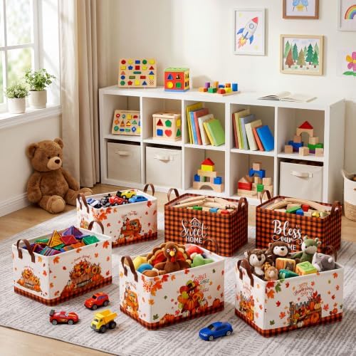 CHENGU 6 Pack Fall Storage Bins Thanksgiving Turkey Pumpkin Baskets Gift - Image 4