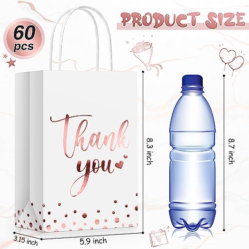 PerKoop 60 Pack Thank You Paper Gift Bags, Classic, Rose Gold - Image 3