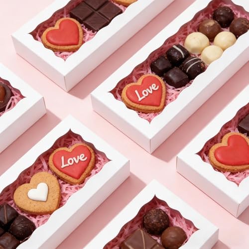 XINHPKGG 50 Pcs White Cookie Boxes 12x5x1.5 Inch Bakery Boxes with Window - Image 4