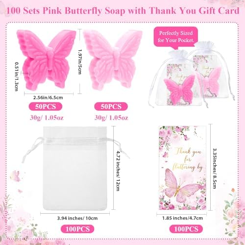 Dunzy 100 Sets Butterfly Soap Favors Baby Shower with Thank You Cards - Image 2