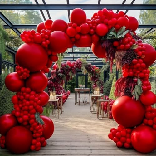Mother's Day Balloon Garland Double Stuffed Red Pearl White Balloons Different Sizes Latex Ruby Red Balloon Red White Balloon Arch Kit for Mother Mom Women Birthday Baby Shower Wedding Party decor - Image 5