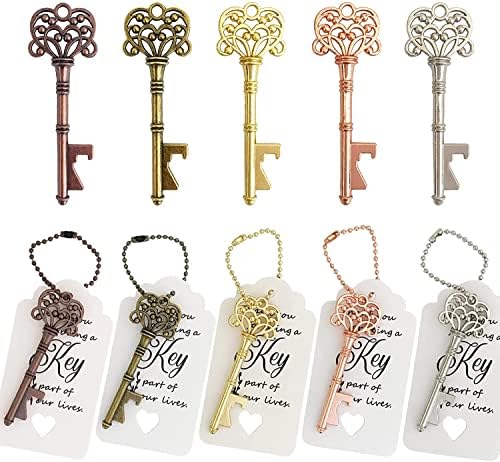 100 PCS Wedding Favors Key Bottle Openers,Bridal Shower Party Favors,Vintage Skeleton Key, Rustic Wedding Favors Decoration (5 colors mix and match) by WODEGIFT