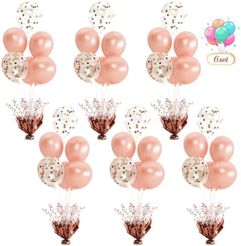 6 Set Rose Gold Christmas Table Balloons Foil Spray Table Centerpiece with Rose Gold and Confetti Balloons Stand Kit for Birthday Party Baby Shower Wedding Bridal Shower Prom Cake Table Decorations by Suppromo