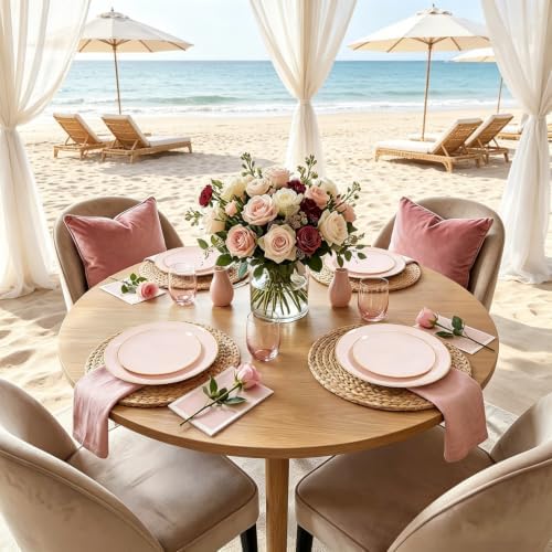 WDF 150Pcs Pink Plates Disposable - Pink and Gold Plastic Plates 25guest Disposable Dinnerware Include 25 Dinner Plate, 25 Dessert Plate, 25 Cutlery & 25 9oz Cups for Baby Shower/Wedding/Summer Party - Image 6