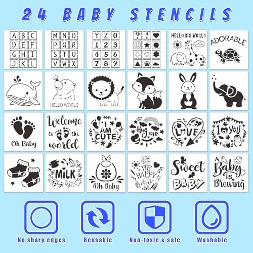 Bibs Bodysuits Baby Shower Game Sign Set Newborn Onesies Feeder Gift Fabric Marker Stencils Kit - Image 5