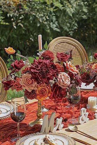 Serwalin Artificial Fall Flowers, Burgundy Orange Silk Flowers for Wedding - Image 3