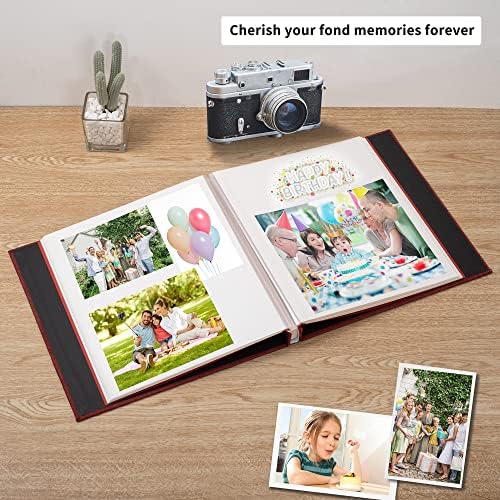 Large Photo Album Self Adhesive 4x6 8x10 10x12 13"x12.8" Magnetic Scrapbook Album 12.6"x11" Inch 40 Pages Linen Cover DIY Photo Album with A Metallic Pen and DIY Stickers(Red) - Image 2
