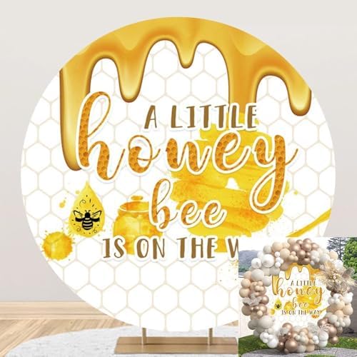 Leyiyi 5x5ft Little Bee Baby Shower Round Backdrop Cover A Little Bee is on The Way Baby Shower Party Decorations Banner Cute Honey Bee Honeycomb Round Background for Gender Reveal Birthday Party by Leyiyi